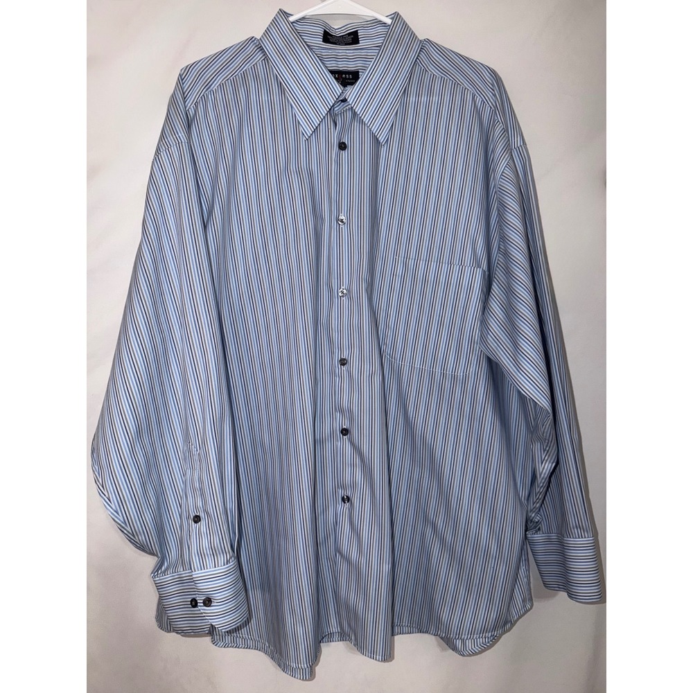 Axcess Claiborne Mens Blue Striped Dress Shirt 18.5 34-35 Wrinkle Free Cotton